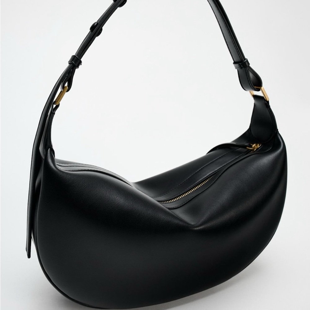 Zara Oval Black Leather Shoulder Bag